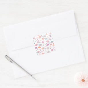 Pastel Sky Dreams – Moon, Stars & Clouds Pattern Square Sticker