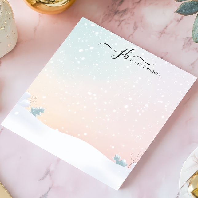 Pastel Snowfall Winter Scene Personalized Notepad (Creator Uploaded)