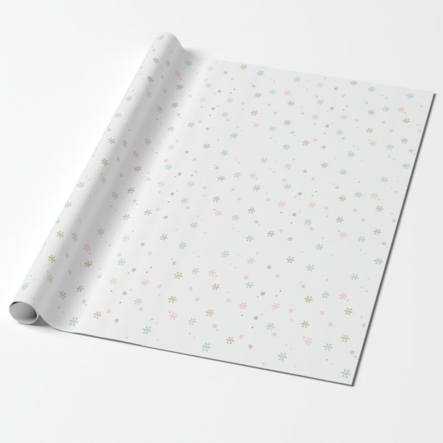 Pastel Snowflakes Tan Coral Rose and Teal Wrapping Paper (Unrolled)