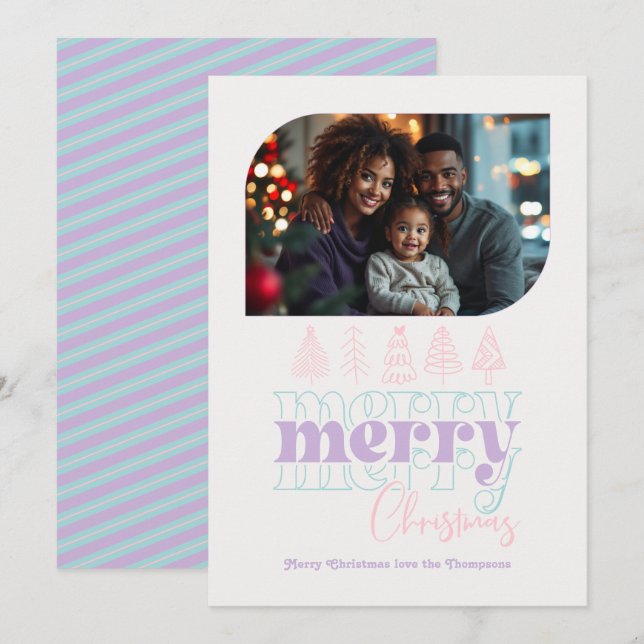 Pastel Snowglobe Modern Doodle Christmas Photo Holiday Card (Front/Back)