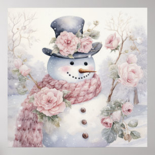 Pastel Snowman Poster