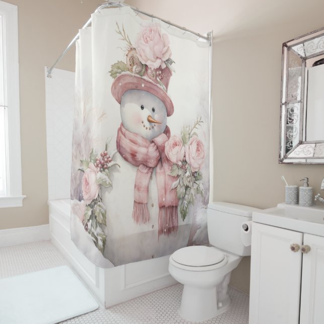 Pastel Snowman Shower Curtain (In Situ)