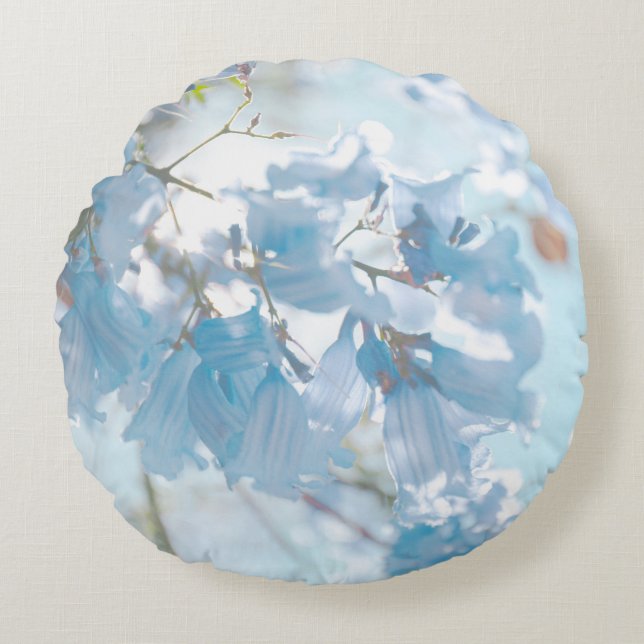 Pastel Soft Blue Jacaranda Tree Flowers Blossoms Round Pillow (Front)