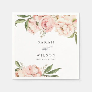 Pastel Soft Blush Peach Peony Floral Wedding Napkin
