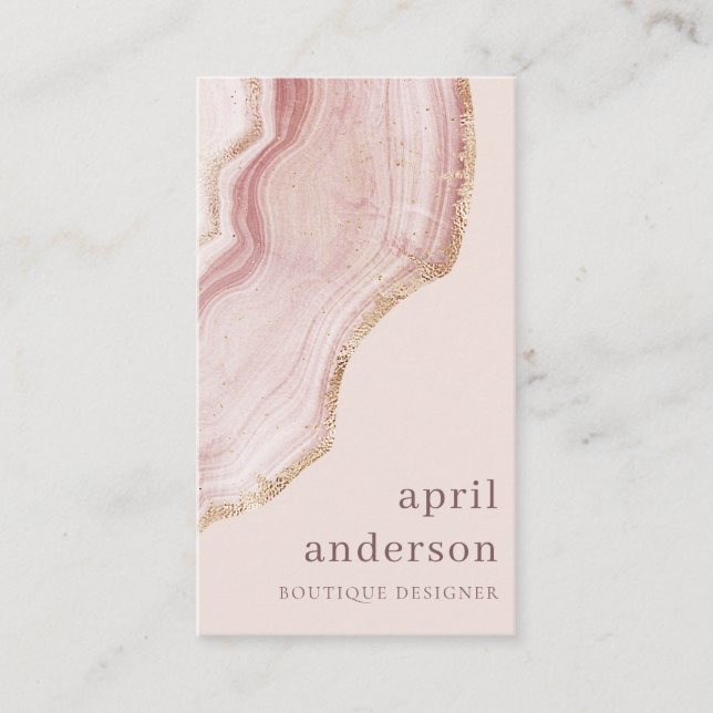 Pastel Soft Blush Rose Gold Agate Marble Texture Business Card (Front)
