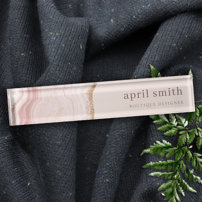 Pastel Soft Blush Rose Gold Agate Marble Texture Nameplate (Creator Uploaded)