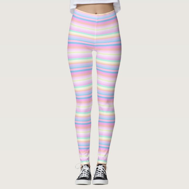 Pastel soft colour creative striped Leggings (Front)