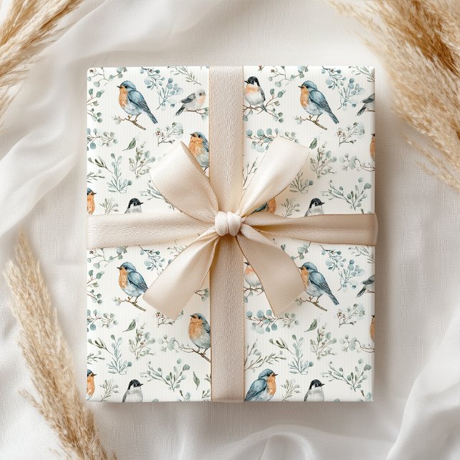 Pastel Soft Floral Robin Bird Wrapping Paper (Creator Uploaded)