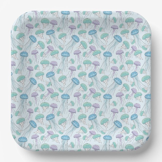 Pastel soft multicolor glowing jelly fish pattern paper plate (Front)
