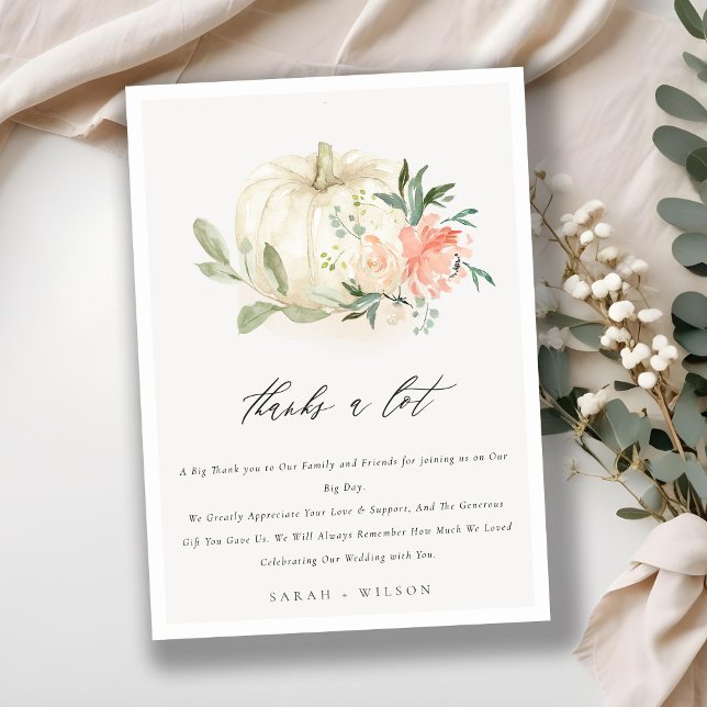 Pastel Soft White Pumpkin Blush Floral Wedding Thank You Card (Creator Uploaded)