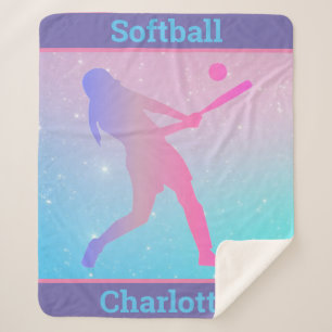 Pastel Softball Sherpa Blanket