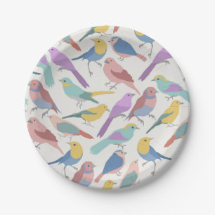 Pastel Songbirds Pattern Cute Watercolor Birds Paper Plate