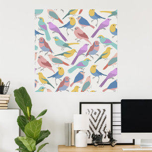 Pastel Songbirds Pattern Cute Watercolor Birds Poster