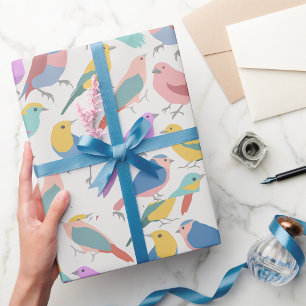 Pastel Songbirds Pattern Cute Watercolor Birds Wrapping Paper