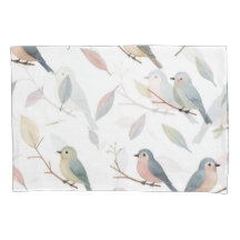 Pastel Songbirds Watercolor Pillowcase
