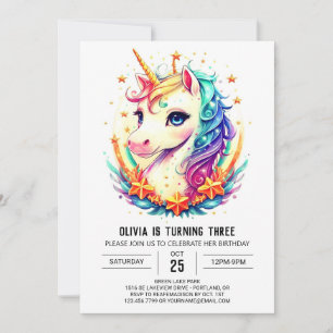 Pastel Sparkling Unicorn Birthday Invitation