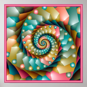 Pastel Spiral Fractal Design Poster