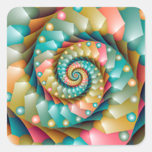 Pastel spiral fractal design square sticker