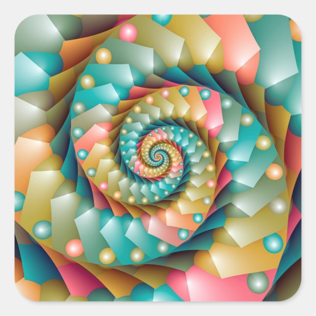 Pastel spiral fractal design square sticker (Front)