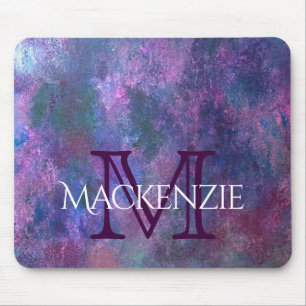 Pastel Splatter Pink Purple Blue Green Monogram Mouse Pad