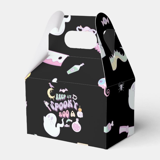 Pastel Spooky Ghost & Gang Black Halloween Favor Box (Front Side)