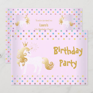 PASTEL SPOT PINK WHITE UNICORN BIRTHDAY PARTY INVITATION
