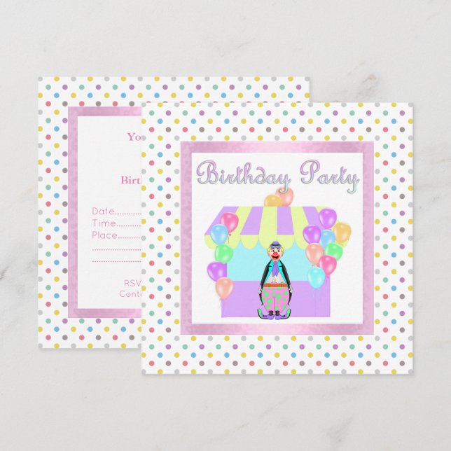 PASTEL SPOTS CIRCUS FUN INVITATION Pink (Front/Back)
