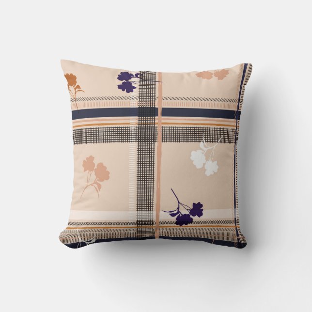 Pastel Spring Branch: Chequered Vintage Grid Throw Pillow (Front)