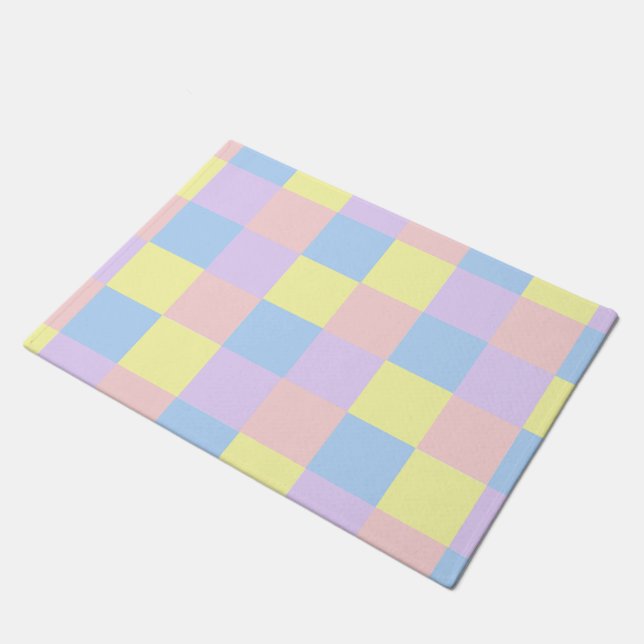 Pastel Spring Checkers Doormat (Angled)