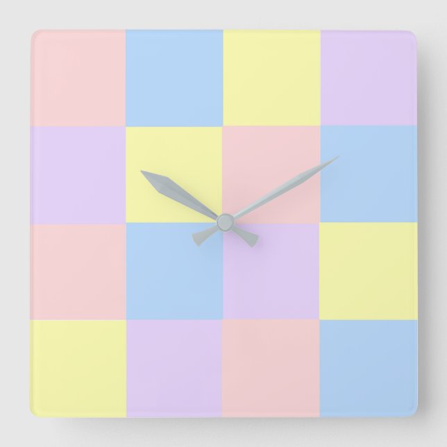Pastel Spring Checkers Square Wall Clock (Front)