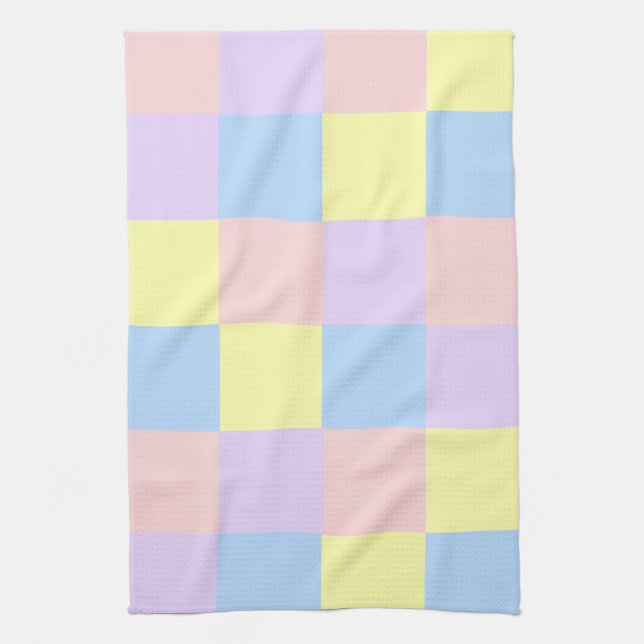 Pastel Spring Colour Checkers Kitchen Towel (Vertical)