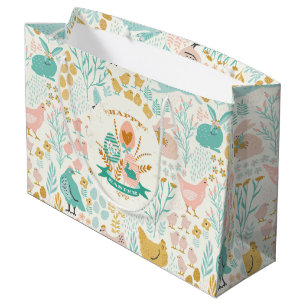 Pastel spring colours Easter symbols pattern Large Gift Bag