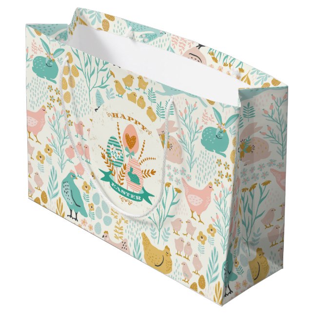 Pastel spring colours Easter symbols pattern Large Gift Bag (Back Angled)