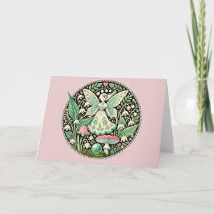 Pastel Spring Fairy Fungi and Lily of the Valley Card