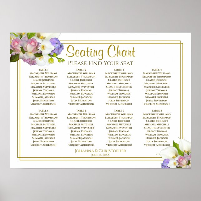 Pastel Spring Floral 8 Table Wedding Seating Chart (Front)