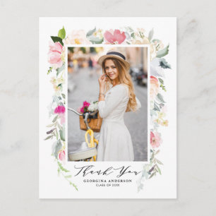 Pastel Spring Floral Blooms Graduation Thank You Postcard