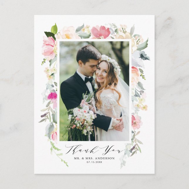 Pastel Spring Floral Blooms Wedding Thank You Postcard (Front)