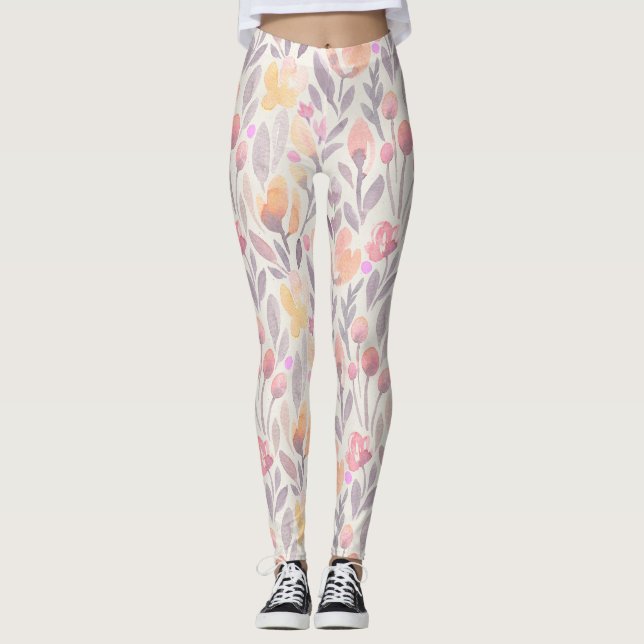 Pastel Spring Floral  Design Leggings (Front)