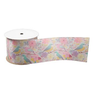 Pastel spring floral pattern 02 satin ribbon