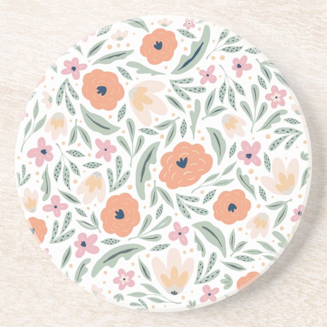 Pastel Spring Floral Pattern Coaster (Front)