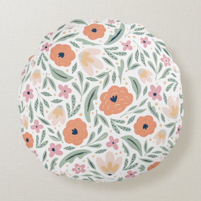 Pastel Spring Floral Pattern Round Pillow (Front)