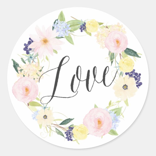 Pastel Spring Floral Wreath | Love Stickers (Front)