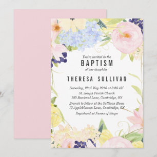 Pastel Spring Flowers Baptism Invitation