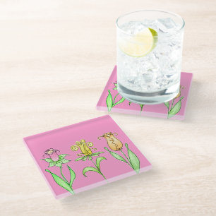 Pastel Spring Flowers Glass Coaster
