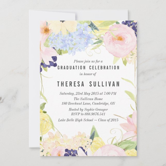 Pastel Spring Flowers Graduation Party Invitation (Devant)