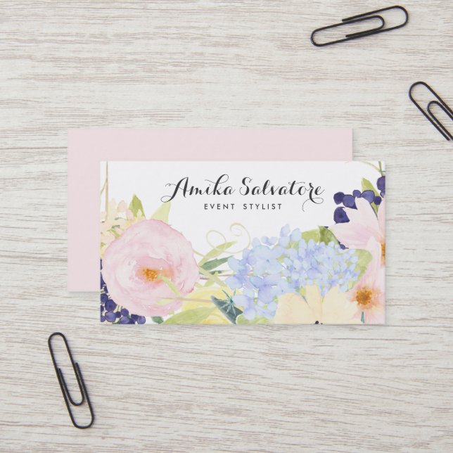 Pastel Spring Flowers Personalized Business Card (Front/Back In Situ)