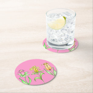 Pastel Spring Flowers Round Paper Coaster