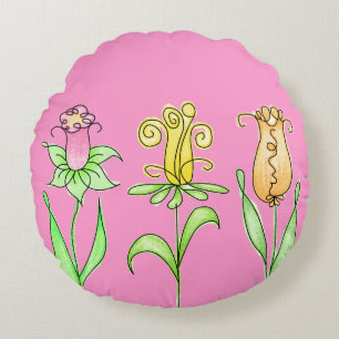 Pastel Spring Flowers Round Pillow