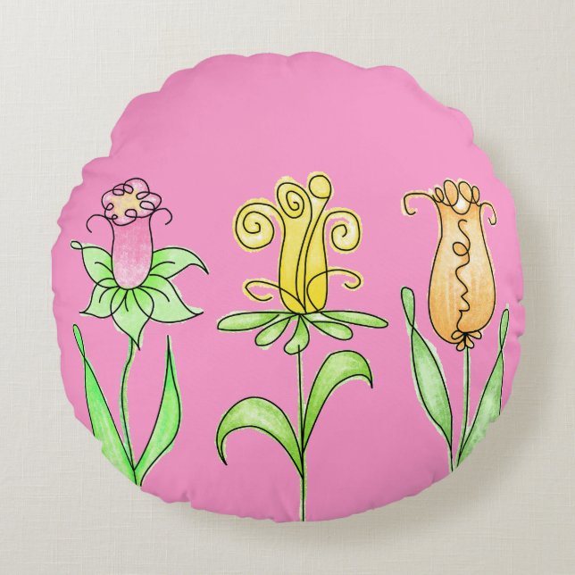 Pastel Spring Flowers Round Pillow (Front)