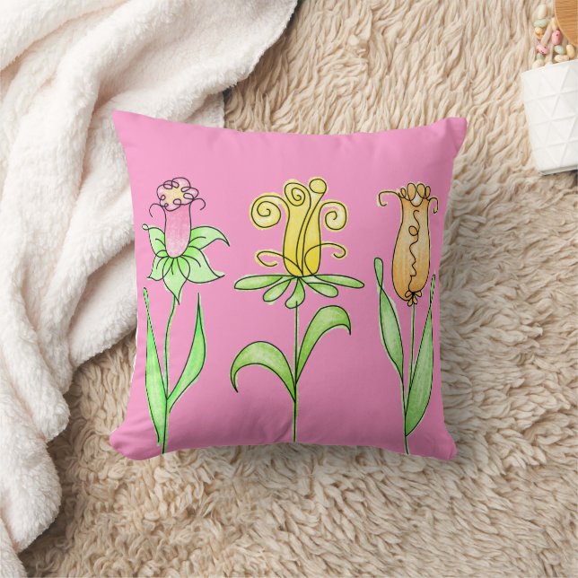 Pastel Spring Flowers Throw Pillow (Blanket)